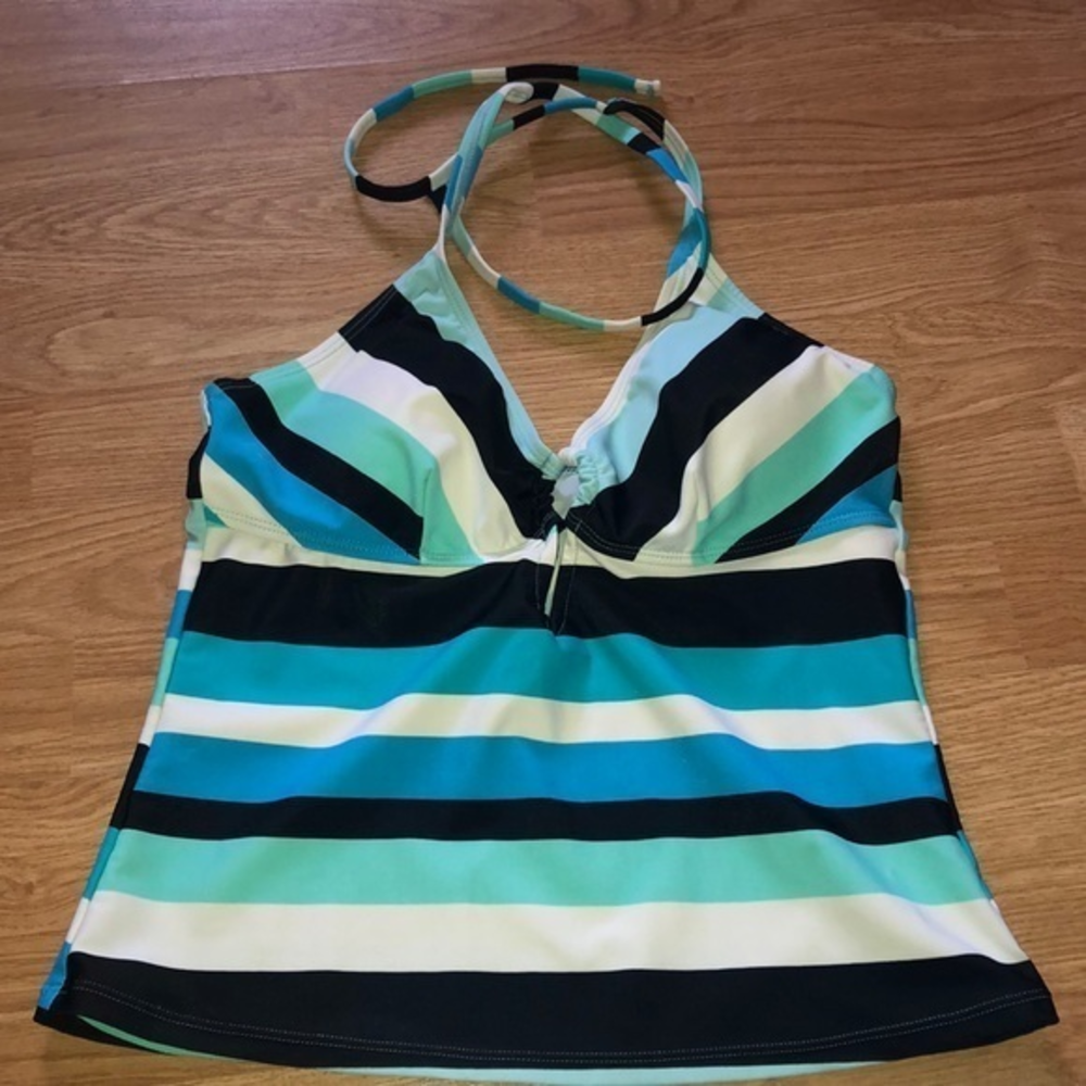 Ocean Dream Tankini‎ Top Striped  Size 8 Blue